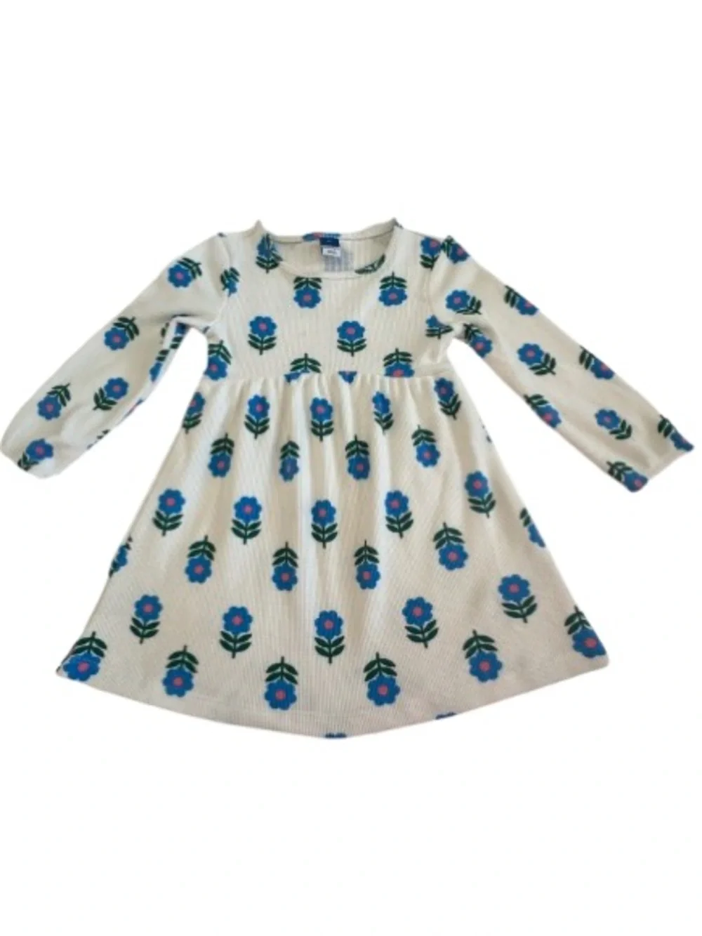 NWOT Old Navy Girl' 2T White with Blue Floral Print Long Sleeves Pull Over Dress